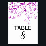 Elegant Purple Swirls Wedding Table Number Card<br><div class="desc">These elegant,  purple Wedding Table Number cards are part of a matching wedding set.You can move/delete/change most of the design elements/type/background according to your choice/preferences. Please contact me at 'sika_273@yahoo.com' if you want the line expanded or the cards in a different colour. Thank you for browsing!</div>