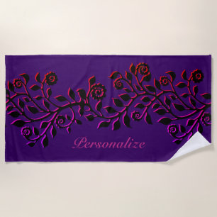 Elegant Purple Swirly Ornament Vintage Floral Boho Beach Towel