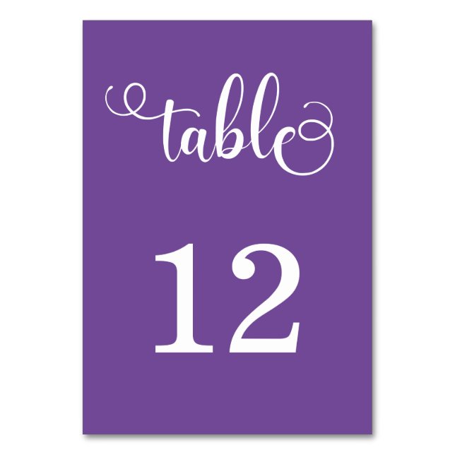 Elegant Purple Table Number Card (Front)
