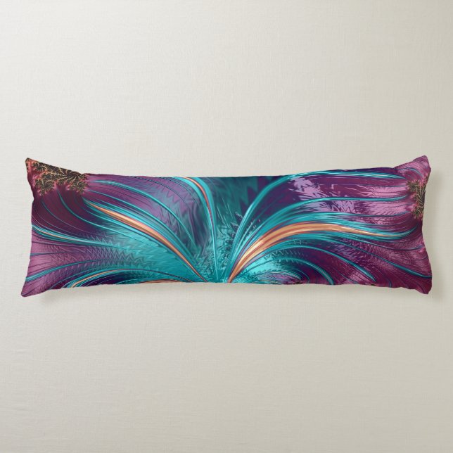 Elegant Purple Teal Abstract Feather Chic Bedding Body Pillow (Front)