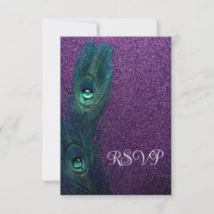 Elegant Purple Teal Blue Peacock Wedding RSVP Invitation
