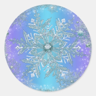 Elegant Purple Teal Blue Snowflake Stickers