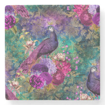 Elegant Purple Teal Peacock Floral