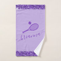 Elegant Purple Tennis Glitter Name Hand Towel