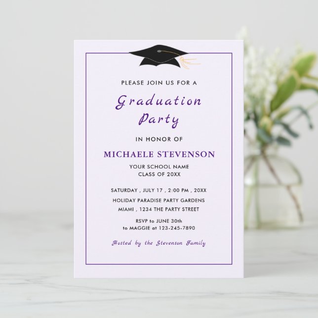 Elegant Purple Text Graduation Invitation Card (Standing Front)
