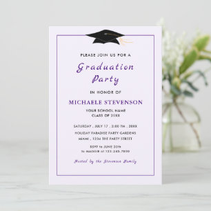 Élégant Purple Texte Graduation Carte d'invitation