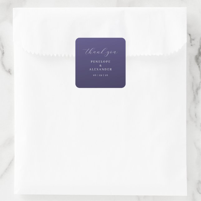 Elegant Purple Thank You Card Square Sticker (Bag)
