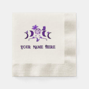 Elegant Purple Triple Moon Floral Celestial  Napkin