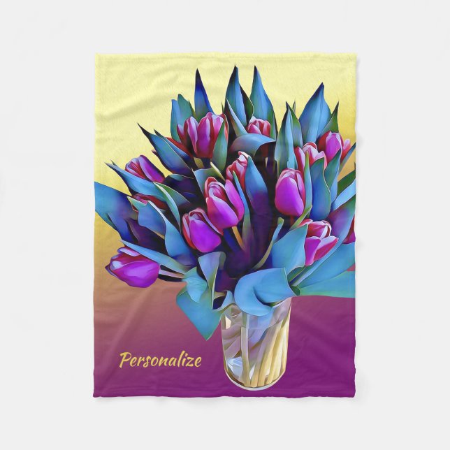 Elegant Purple Tulips Watercolor Personalize Fleece Blanket (Front)