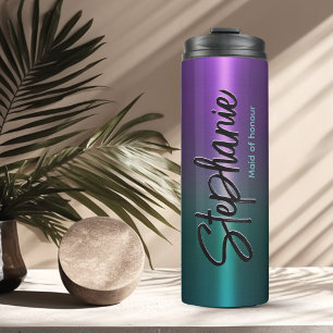 Elegant purple turquoise ombré monogram  thermal tumbler