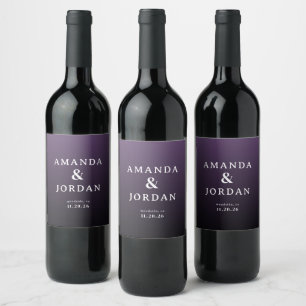 Elegant Purple Typographic Wedding Wine Label