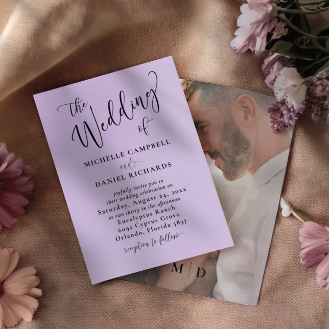 Elegant Purple Typography & Photo Wedding Invitation (Creator Uploaded)