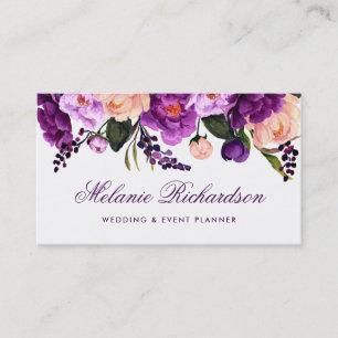 Elegant Purple Ultra Violet Watercolor Floral Business Card