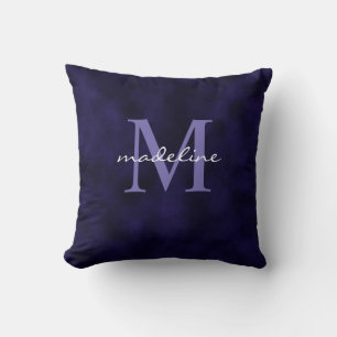 Elegant Purple Velvet Script Monogram Throw Pillow