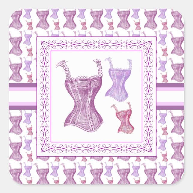 Elegant Purple Victorian Corsets with Lace Straps Square Sticker (Front)