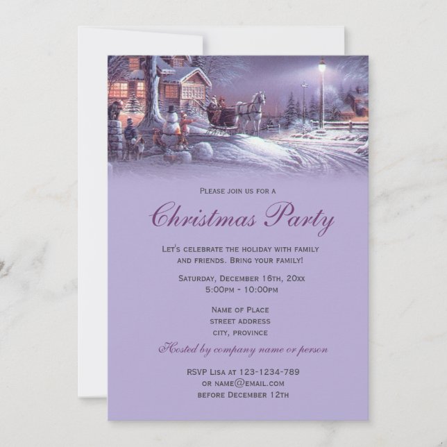 Elegant purple vintage Christmas holiday party Invitation (Front)