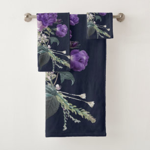 Elegant purple vintage  floral bath towel set