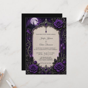 Elegant Purple Vintage Gothic Wedding Invitation