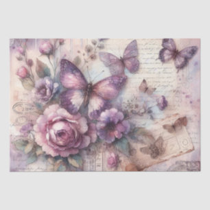 Elegant Purple Vintage Grunge Floral Butterfly Tissue Paper