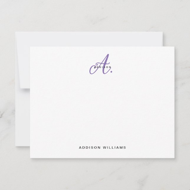 Elegant Purple Violet Script Monogram Card (Front)