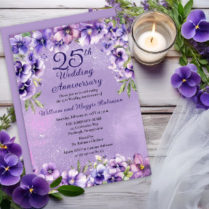 Elegant Purple Violets 25th Wedding Anniversary  Invitation