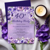 Elegant Purple Violets Floral 40th Birthday Party
