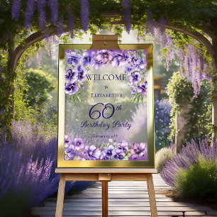 Elegant Purple Violets Floral 60th Birthday Party Acrylic Sign