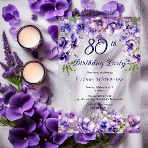 Elegant Purple Violets Floral 80th Birthday Party  Acrylic Invitations
