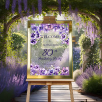 Elegant Purple Violets Floral 80th Birthday Party