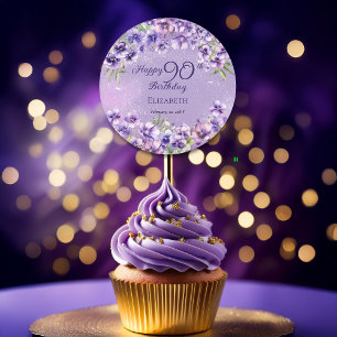 Elegant Purple Violets Floral Happy 90th Birthday Classic Round Sticker