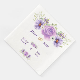 Elegant Purple Water Colour Floral Wedding Napkin