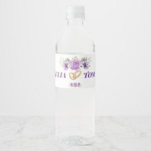 Elegant Purple Water Colour Floral Wedding Water Bottle Label