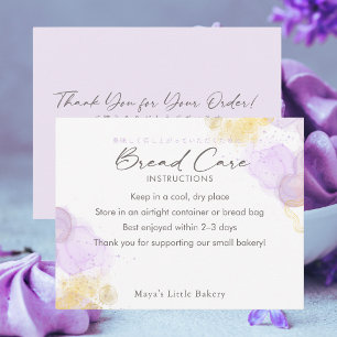 Elegant Purple Watercolor Bread Care Instructions Thank You Card