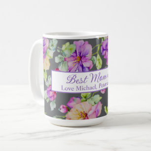 Elegant purple watercolor floral Best Mom Ever Coffee Mug