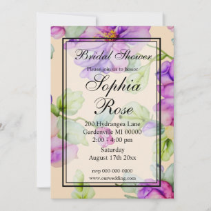 Elegant purple watercolor floral Bridal Shower Invitation