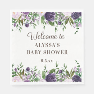 Elegant Purple Watercolor Floral Girl Baby Shower Napkin