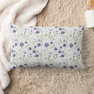 Elegant Purple Watercolor Floral Pattern Lumbar Pillow