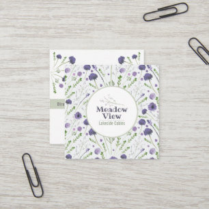 Elegant Purple Watercolor Floral Pattern Square Business Card