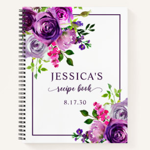 Elegant Purple Watercolor Floral Shower Recipe  Notebook