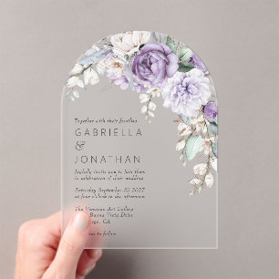Elegant Purple Watercolor Floral Wedding Acrylic Invitations