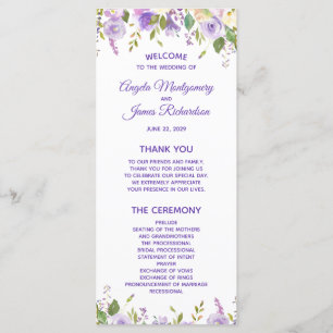 Elegant Purple Watercolor Floral Wedding Ceremony Program