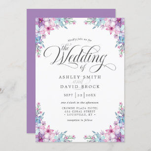 Elegant Purple Watercolor Floral Wedding Invitation