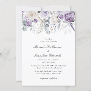 Elegant Purple Watercolor Floral Wedding Invitation