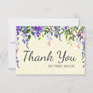 Elegant Purple Watercolor Floral Yellow Thank You
