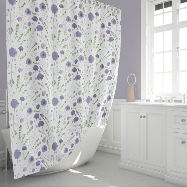 Elegant Purple Watercolor Flowers (Elegant Purple Green Watercolor Flowers Shower Curtain from Studio Posies.)