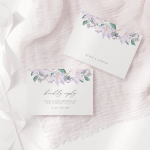 Elegant Purple Watercolor Flowers & Greenery  RSVP Card
