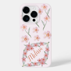 Elegant Purple Watercolor Flowers Personalize name Case-Mate iPhone 14 Pro Case