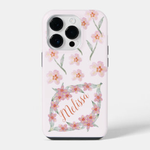 Elegant Purple Watercolor Flowers Personalize name iPhone 14 Pro Case