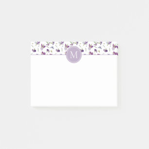 Elegant Purple Watercolor Irises 4" x 3" Monogram Post-it Notes