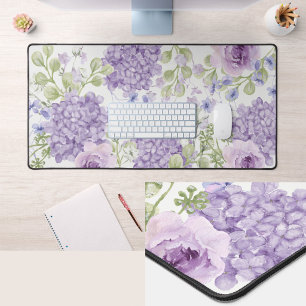 Elegant Purple Watercolor Large Floral Desk Mat